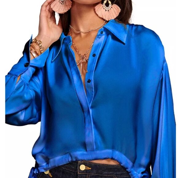 Ramy Brook Button Down Long Sleeve Satan Blouse Top Orange Size XS NWT - Picture 10 of 10